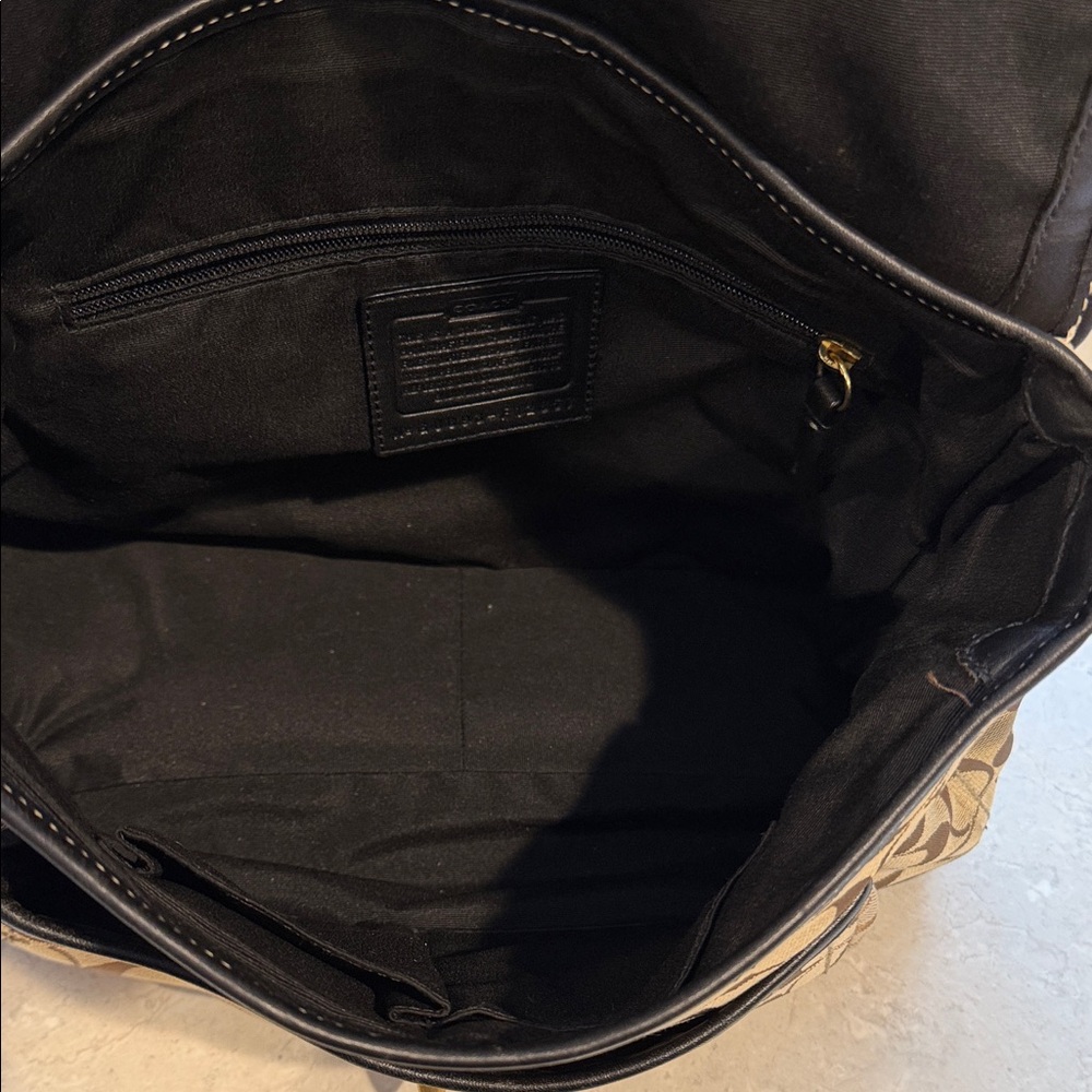 Coach Brown Signature Canvas Shoulder Bag with Black Trim - Picture 9 of 15